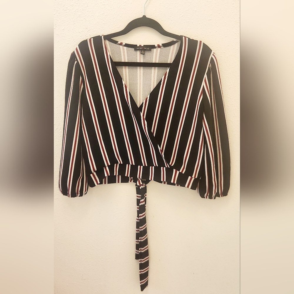 Moa Moa Red and Blue Wrap Crop Blouse